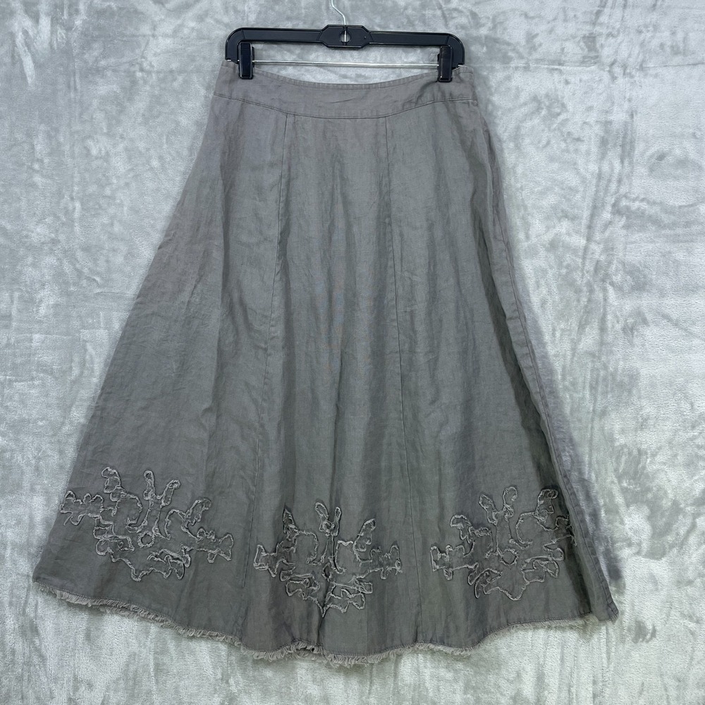 Soft Surroundings Size MP Bodrum‎ Beach Linen Midi Gray Skirt A-line Embroidered